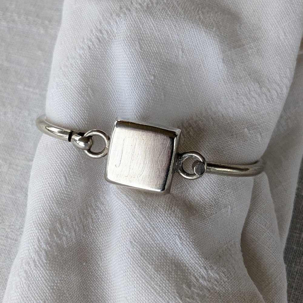 Vintage Taxco 18g Sterling Square Hook-and-Eye Engravable Bangle, Unisex
